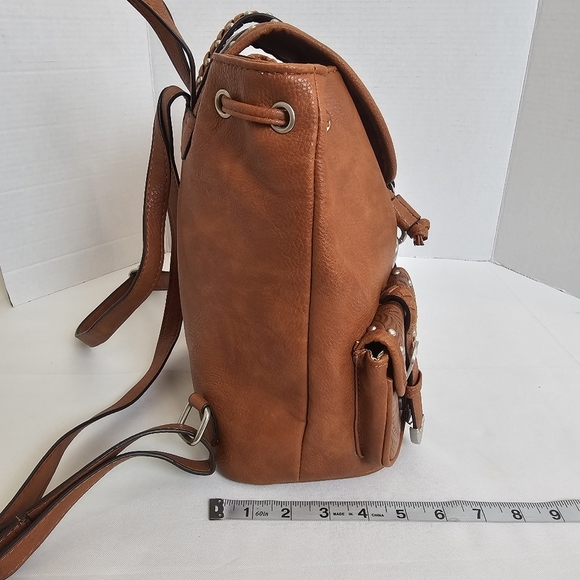 Rein & Bridle Tooled Vegan Leather Backpack Brown Western Boho Studded - Picture 11 of 13